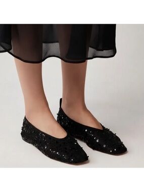 J Crew Quinn Sequin Embellished Mesh Black Ballet Flats size 8.5